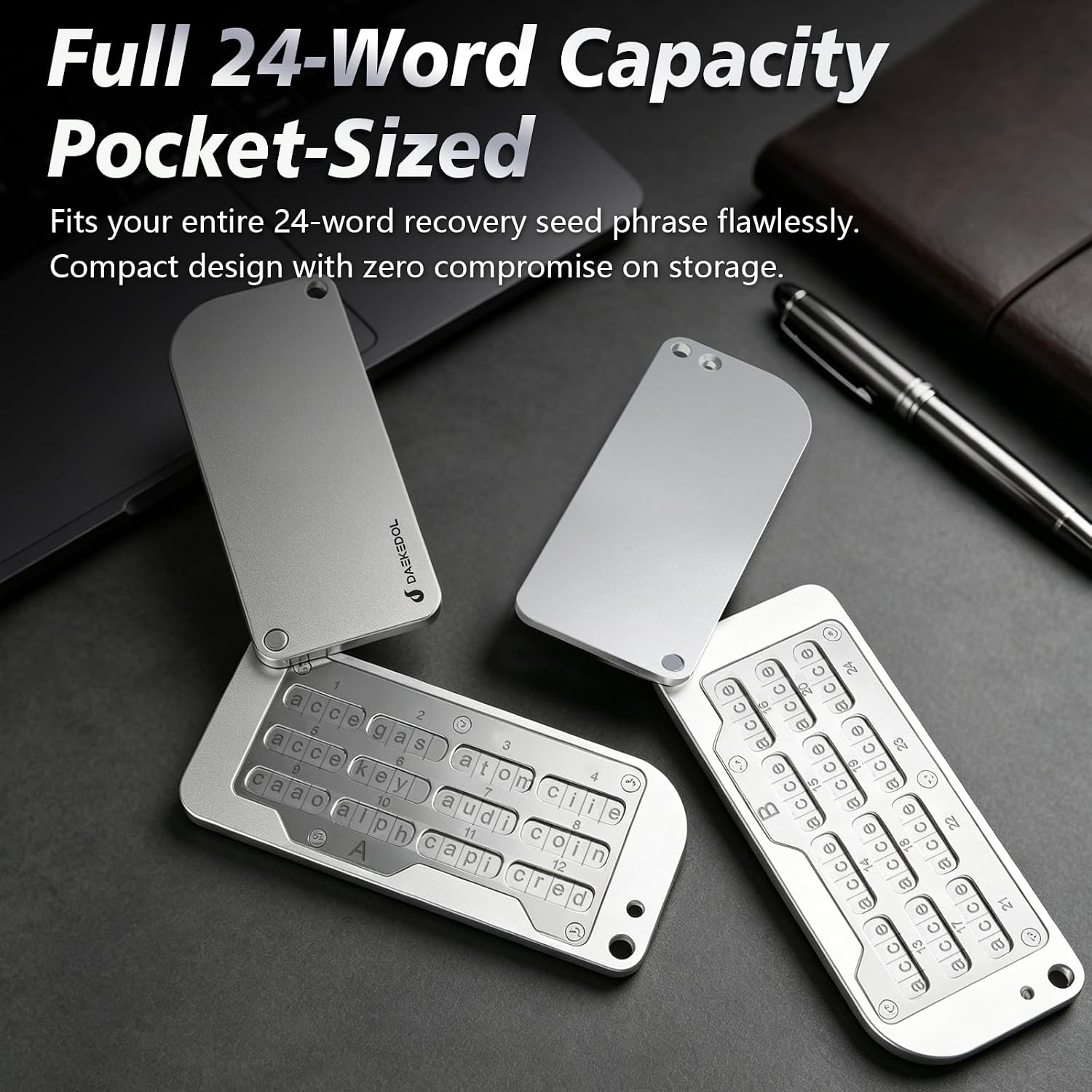 Seed Phrase Storage, Pocket Crypto Seed Phrase Storage Metal Plate | Seed Phrase Plate for Crypto Seed, BIP39 Crypto Seed Storage for Small Safe, Seed Phrase Metal Wallet
