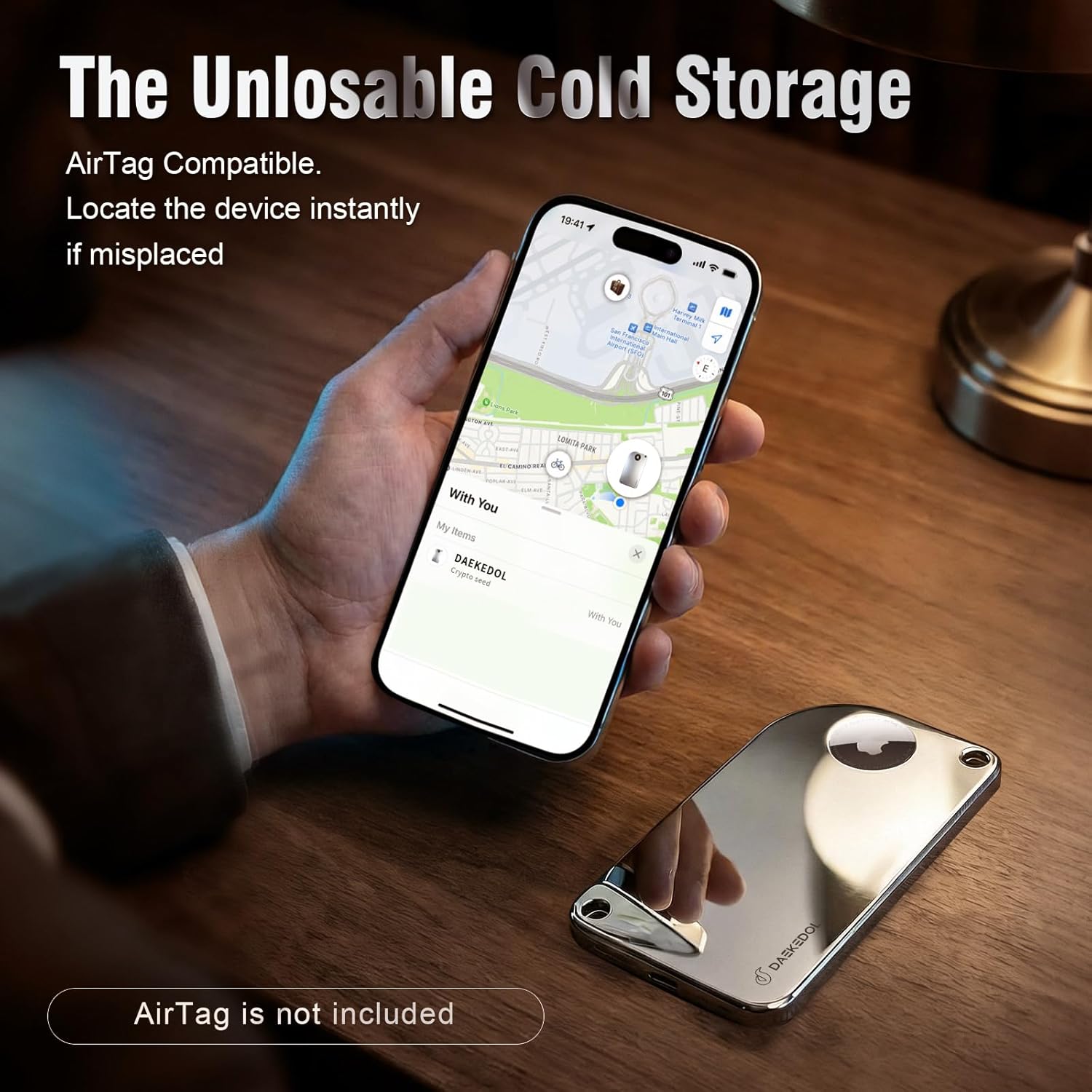 Crypto Seed Phrase Storage Compatible with AirTag Slot, 304 Stainless Steel BIP39 Mnemonic Seed Phrase for 12/18/24 Words, Fireproof Waterproof Cold Storage for Ledger, Trezor, MetaMask